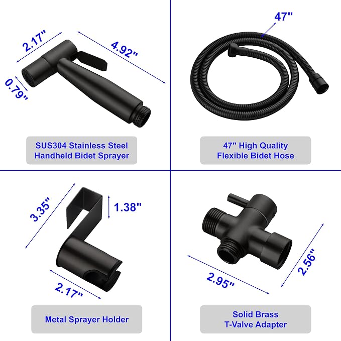 Handheld Bidet Sprayer for Toilet, Stainless Steel Baby Cloth Diaper Sprayer Kit, Bathroom Toilet Bidet Attachment Set for Bathing Pets Feminine Hygiene, Matte Black BDS01-7
