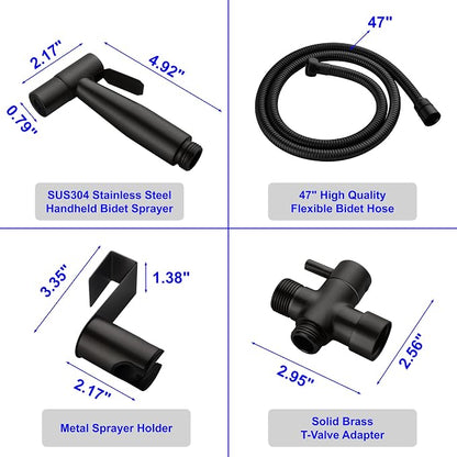 Handheld Bidet Sprayer for Toilet, Stainless Steel Baby Cloth Diaper Sprayer Kit, Bathroom Toilet Bidet Attachment Set for Bathing Pets Feminine Hygiene, Matte Black BDS01-7