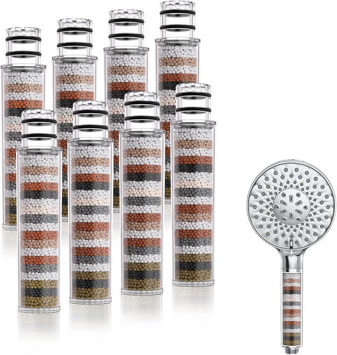 SR SUN RISE Shower Filter for Handheld Shower Head, Replacement Filters for Hard Water Remove Chlorine and Harmful Substances (8 Filters)