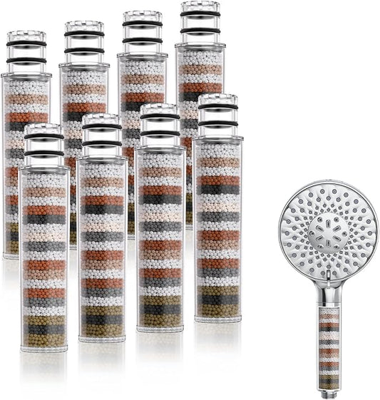 SR SUN RISE Shower Filter for Handheld Shower Head, Replacement Filters for Hard Water Remove Chlorine and Harmful Substances (8 Filters)
