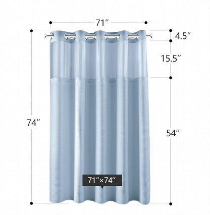 River Dream Cotton Blend Shower Curtain Set with Liner, Misty Blue, 71x74 | Waffle Weave, No Hook Needed, with Snap in Replacement Liner, Top Sheer Window, Hotel Quality Fabric for Bathroom