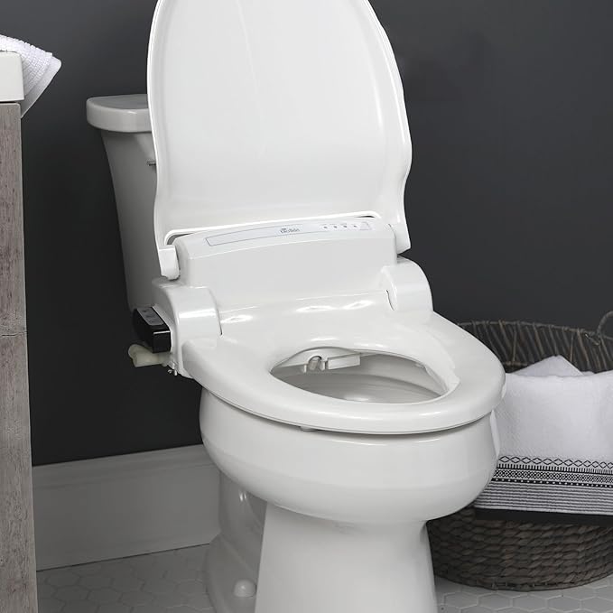 Bio Bidet Bliss BB1000 Warm Water Bidet Seat, Air Dryer, Heated Seat with Slow Close Lid, Remote Control, Round