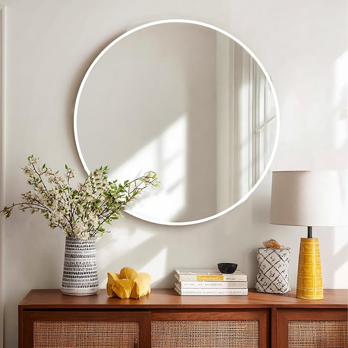 Big Round Mirror 36 inch, White Circle Mirror, Matte Metal Frame | High Definition Mirror, Waterproof, Rust-resistant, Round Mirror for Living room, Bathroom, Hallway, Bedroom, Cloakroom