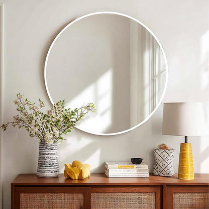 Big Round Mirror 36 inch, White Circle Mirror, Matte Metal Frame | High Definition Mirror, Waterproof, Rust-resistant, Round Mirror for Living room, Bathroom, Hallway, Bedroom, Cloakroom