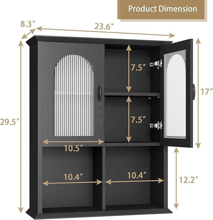 CJL Bathroom Wall Cabinet with Fluted Door, 23.6'' x 29.5'' Medicine Cabinet, Over The Toilet Storage Cabinet, Black