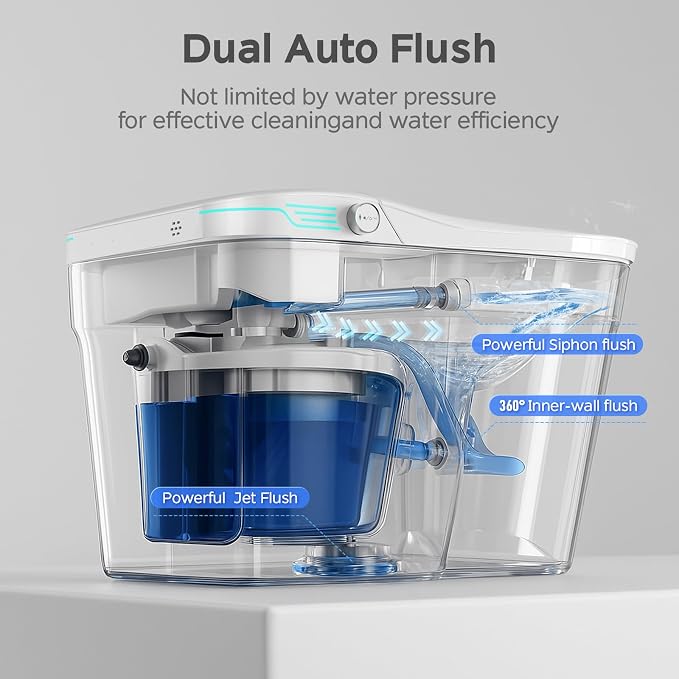 Smart Toilet with Bidet Built In ADA Height 17.7", 1.28GPF Power Flush, One Piece Bidet Toilet Design with Heated Seat, Voice Control, Remote Control, Foam Shield, Tankless Modern Toilet BSJ