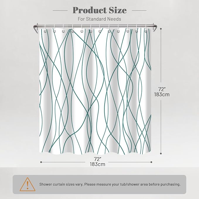 Striped Shower Curtain for Bathroom, Seaweed Green, 72" W x 72" L | with Hooks, Modern Hotel Style, Water Repellent, Washable, Weighted Hem