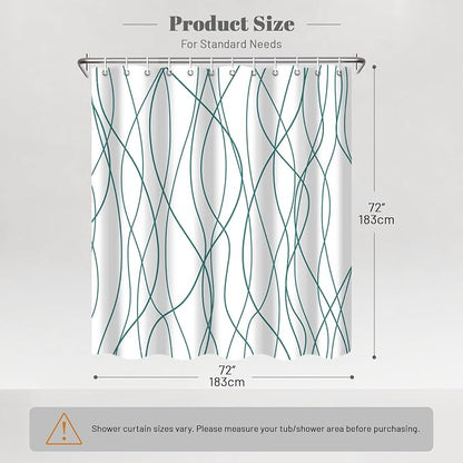 Striped Shower Curtain for Bathroom, Seaweed Green, 72" W x 72" L | with Hooks, Modern Hotel Style, Water Repellent, Washable, Weighted Hem