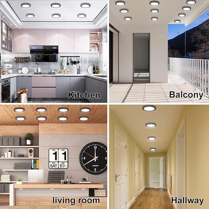 ETL Certified 7 inch Small LED Flush Mount Ceiling Light Dimmable,5000K Daylight Ultra Slim Round Flat Panel Ceiling Light Fixture,Modern Ceiling Lamp for Closet,Kitchen,Bathroom 6 Pack(Black)