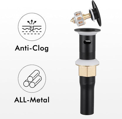 KES Black Bathroom Faucet Single Handle & Bathroom Sink Drain with Overflow, cUPC Certified Vanity Faucet with Pop Up Drain Stopper Stainless Steel Matte Black, L3156ALFF12-BK-C2