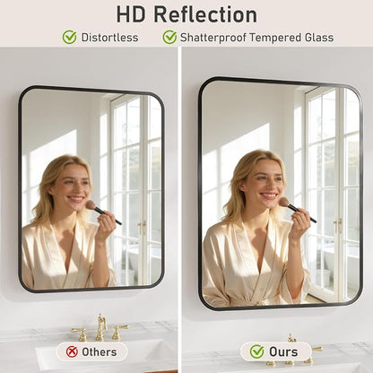 Koonmi Metal Framed Bathroom Mirror, 22"X30" Anti-Rust Bathroom Vanity Mirror, High-Definition Tempered Glass Bathroom Mirrors for Over Sink, Modern Decorative Wall Mirror for Restroom