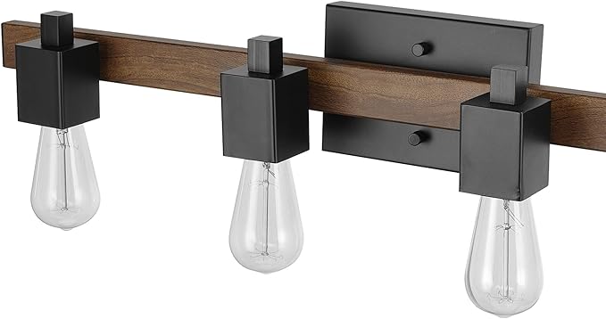 Globe Electric Phoenix 4-Light Vanity Light, Matte Black, Dark Faux Wood, Bulb Not Included