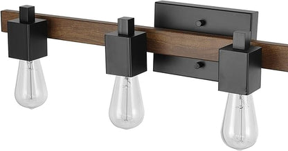 Globe Electric Phoenix 4-Light Vanity Light, Matte Black, Dark Faux Wood, Bulb Not Included