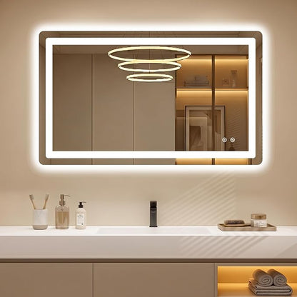 LED Bathroom Mirror with Lights, 24 x 40 Lighted Vanity Wall Mirror | Backlit and Frontlit, Anti-Fog, Dimmable 3 Colors, Shatter-Proof Tempered Glass, Memory Function, Plug-in/Hardwired