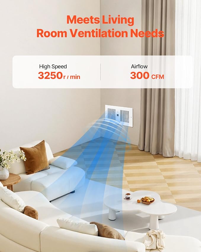 VEVOR Room to Room Fan, Intake & Exhaust Dual Airflow Through-the-Wall Fan with Remote & Temperature Control, 300 CFM 10-Speed Ventilation Quiet In-Wall Vent for Living, Laundry Room Indoor