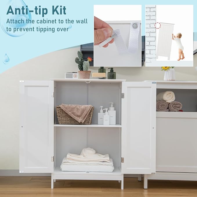 Giantex Storage Cabinet with Doors and Shelves - Freestanding Storage Organizer with Anti-Tipping Device, Entryway Storage Unit for Living Room, Home Decor, Bathroom Floor Cabinet (White)