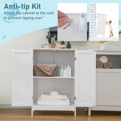 Giantex Storage Cabinet with Doors and Shelves - Freestanding Storage Organizer with Anti-Tipping Device, Entryway Storage Unit for Living Room, Home Decor, Bathroom Floor Cabinet (White)