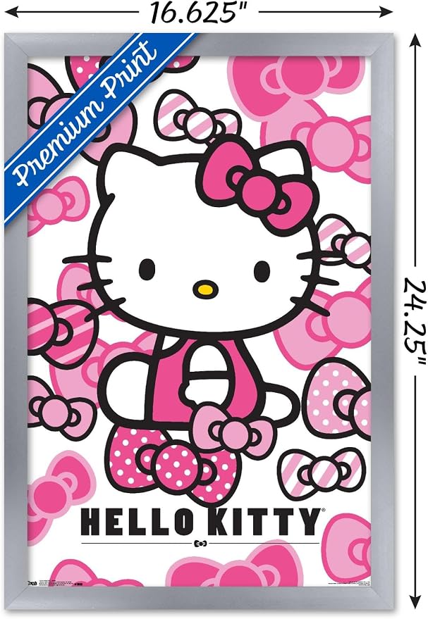 Trends International Hello Kitty: 16 Core - Bows Wall Poster, 22.4L x 14.7W, Silver Framed Version