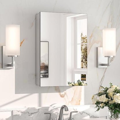 Keonjinn Medicine Cabinet with Mirror 16 x 24 Inch, Lightweight Aluminum | Effortless Assembly, Freely Adjustable Shelves, Safer Tempered Glass, Wall-mounted or Recessed, Soft Close DTC Hinges, Silver