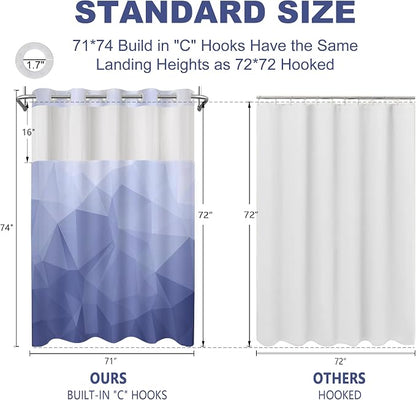 No Hook Shower Curtain with Snap in Liner Set, Light Blue, 71x74 | Waterproof Fabric for Bathroom, Modern Hotel Style Ombre Design, Mesh Top Window, Machine Washable, Quick Install