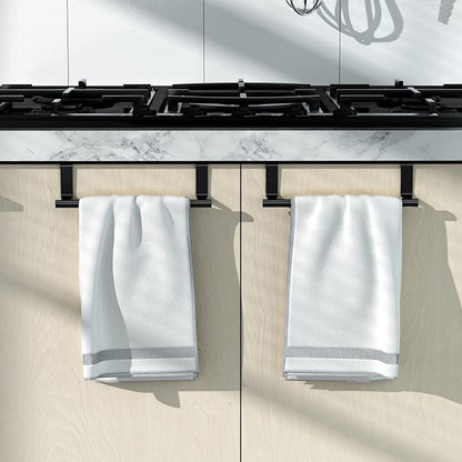Over Cabinet Towel Bar, Stainless Steel Towel Holder, Black, 2 Pack | No-drill Over Cabinet Towel Rack, Rustproof Stainless steel, Scratch-resistant Foam Pads, Fits Doors Up to 0.8"