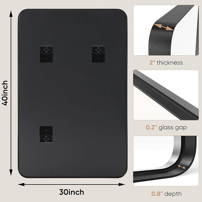 NEWBULIG Bathroom Mirror for Over Sink, 30X40 Inch Wall Vanity Mirror | Wall Mount, Tempered Glass, Anti-Rust Metal Framed, Rounded Rectangle, Farmhouse Home Decor, Black