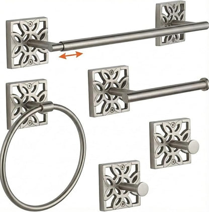 Autumn Alley 5 Pieces Nickel Bathroom Accessories Set, Wall Mounted – Silver Toilet Paper Holder, Chrome Bath Towel Holder, Brushed Nickel Towel Ring & Silver Bathroom Hardware Set Complete