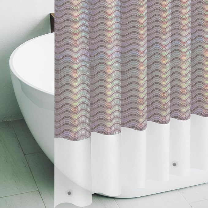 Ga-Geetopia Holographic 3D EVA Shower Curtain Liner Wave, 72x72 Premium Medium Weight Clear Plastic Bathroom Shower Curtain with Rustproof Metal Grommets for Shower Stall, Bathtubs