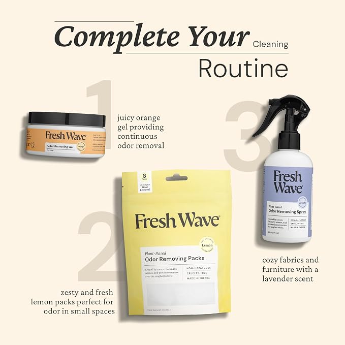Fresh Wave Orange Odor Eliminator Gel 3-Pk 7 oz - Air Freshener for Home | Plant-based essential oils. Lasts 15-30 days per jar. No plug-in needed. Pet-safe, closet and bathroom deoderizer.