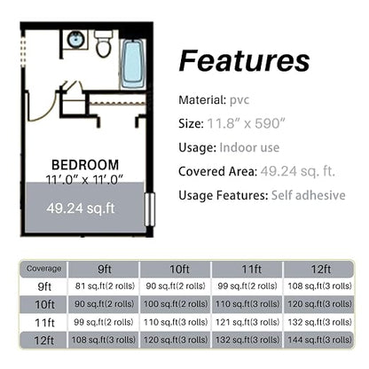 Wood Grain Peel and Stick Floor Tiles 11.8"x590" Misty Black | Wood-look non-slip vinyl for renters & DIY, easy cut, fewer seams, low upkeep, budget multi-surface floor guard