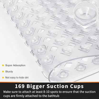 Yimobra Square Shower Mat Non Slip, Super Strong Suction Cups, 21"X21" Bath Tub Mat with Drain Holes, Machine Washable Fast Draining Bath Mats, Bathroom Essentials,Clear