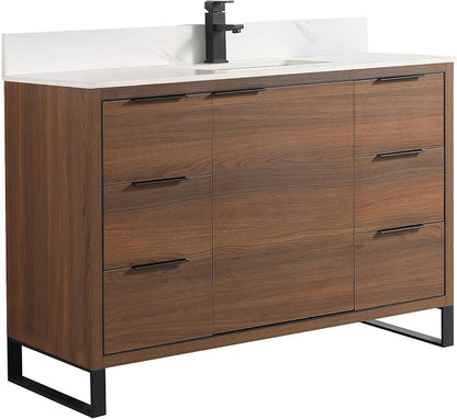 Opulence Collection 48 in. W x 20 in. D x 33 in. H Bathroom Vanity in Walnut Ebony with White Carrara Sintered Stone Sink - Black Hardware