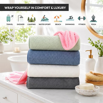 JML Bath Towels with Hanging Loop, 2 Pack, 27x55 in, Microfiber, White | Soft, Super Absorbent, Quick Dry, Lint-Free & Fade-Resistant, Lightweight Bathroom Towel for Daily Use