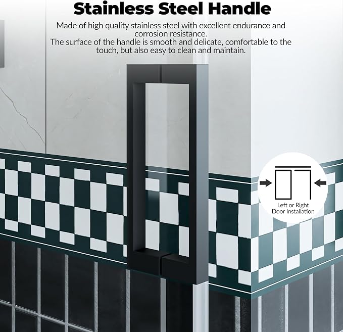 44-48" W x 76" h Frameless Sliding Shower Door – Waterproof Glass Shower Door-1/4 Tempered Clear Glass with Explosion-Proof Film, Matte Black Handle & Seal Strip