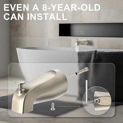 Bathtub Tub Spout with Diverter 5 Inch – Universal Front Diverter Tub Faucet Replacement, Metal Brushed Nickel Finish, 1/2 Inch Copper Pipe Connection, Bath Spout for Shower and Bathtub