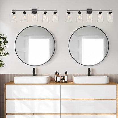 Espird 5 Light Bathroom Vanity Light - Matte Black Bathroom Light Fixtures Square Design & UL Certification, 31 Inch Black Bath Room Lighting Fixtures Over Mirror for Living Room & Bedroom & Restroom
