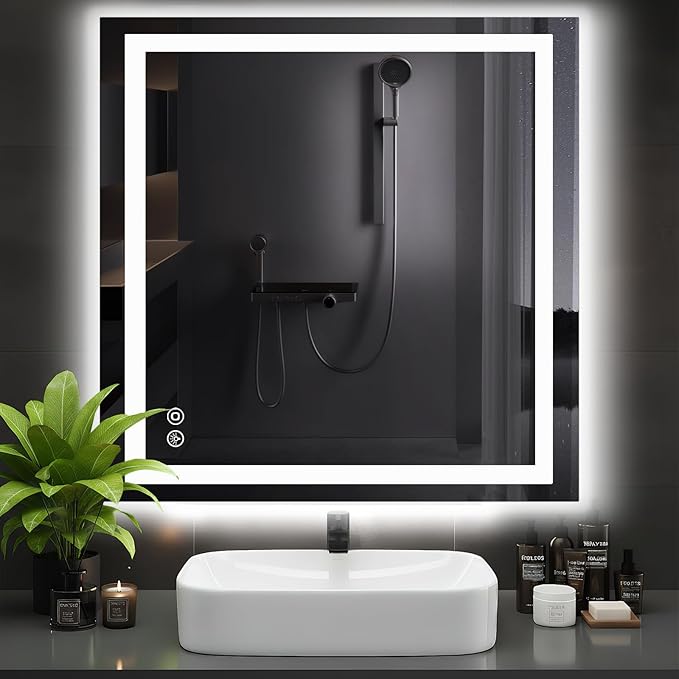 DUMOS 36.1"x36.1" LED Bathroom Mirror, Smart Anti-Fog Bathroom Vanity Mirror with 3 Color Temperatures, Dimmable, Memory Function