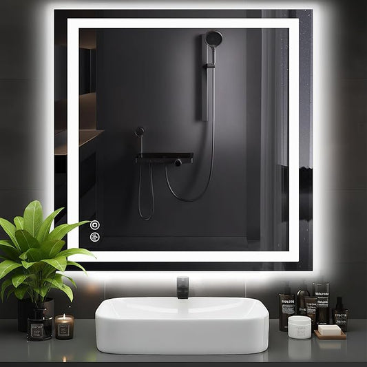 DUMOS 36.1"x36.1" LED Bathroom Mirror, Smart Anti-Fog Bathroom Vanity Mirror with 3 Color Temperatures, Dimmable, Memory Function