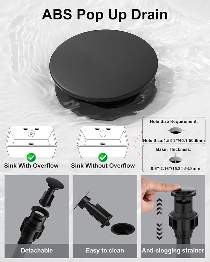Matte Black 3 Hole Bathroom Faucet,8" Widespread Vanity Faucet | 2 Handle Waterfall Bathroom Sink Faucet with Pop-Up Drain,Supply Lines,360° Swivel Spout,Lead-Free Stainless Steel,Deck Mount