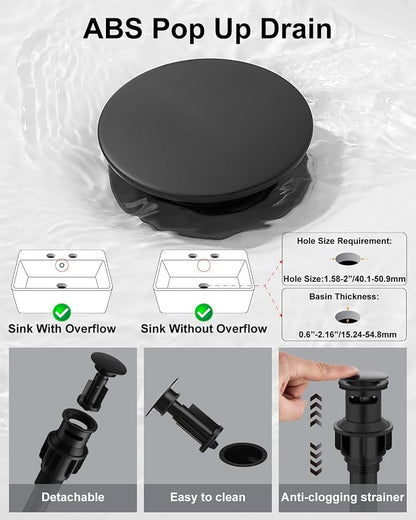 Matte Black 3 Hole Bathroom Faucet,8" Widespread Vanity Faucet | 2 Handle Waterfall Bathroom Sink Faucet with Pop-Up Drain,Supply Lines,360° Swivel Spout,Lead-Free Stainless Steel,Deck Mount