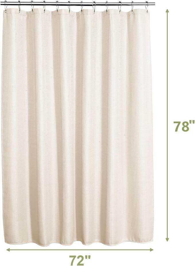 AmazerBath Cream Shower Curtain Waffle Textured, Beige Shower Curtain Fabric Thick Heavy Duty 240GSM Hotel Quality Bathroom Shower Curtains, 72 x 78 Inches