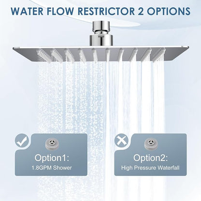 8 Inch Rain Shower Head Chrome Polished - All Metal Stainless Steel 304, Ultra Thin Design, Square Rainfall Showerheads Modern Bathroom - Full Body Coverage Bath Shower