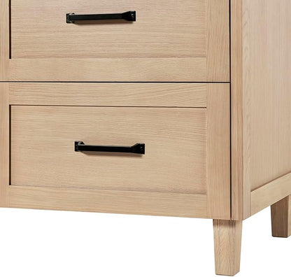 ARIEL Monroe 66-inch Bathroom Vanity with Sink,Solid Wood, 1.5-inch Carrara White Quartz Countertop & Backsplash, Double Oval Porcelain Sink, 9 Dovetail Drawers, Matte Black, White Oak