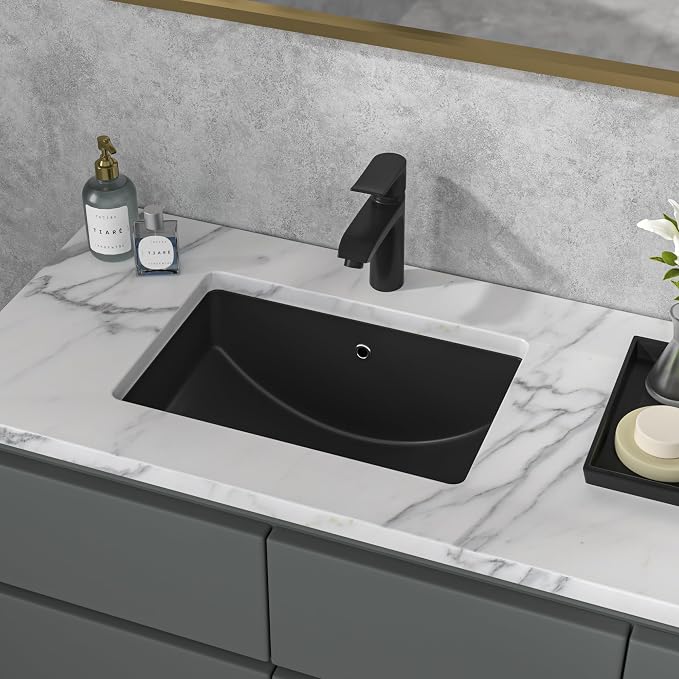 Sarlai Undermount Bathroom Sink - 21 x 15 inch Rectangular Vessel Sink Undermount Modern Ceramic Rectangle Vanity Sink Art Basin with Overflow, Interior Bowl Size 19-2/9" x 13-1/9"
