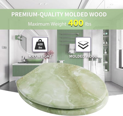 Angel Shield Marble Toilet Seat Durable Molded Wood with Quiet Close, Easy Clean, Quick-Release Hinges Elongated Toilet Seat (Elongated, Green Marble)