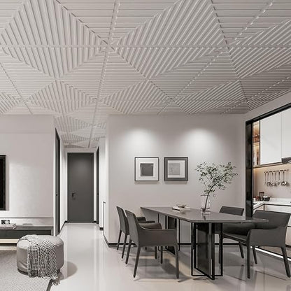 Art3d 12-Pack 2 x 2 ft 3D Textured Drop Ceiling Tiles, 24 x 24 in, White | PVC, Lightweight, No Sag and Breakage, Compatible with Grid System, Perfect for Basement, Kitchen & Bathroom