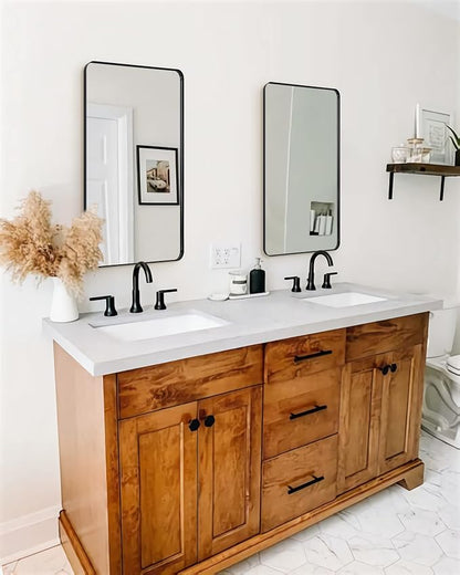 Black Bathroom Mirror, 24”x40” Rounded Corner Rectangle Mirror, Modern Metal Frame Bathroom Vanity Mirror(Matte Black Finish)
