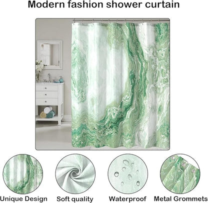 Sage Green Shower Curtain Marble Texture for Bathroom, Polyester Fabric Cloth Waterproof Bathroom Home Decor, 72x72 Inch