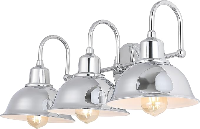 JONATHAN Y 27" Chrome Farmhouse Industrial 1-Light LED Vanity Wall Sconce for Bathroom Mirror Kitchen, Metal Shade, Dimmable Vintage Lighting, LED Bulb Included (JYL7483A)