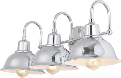 JONATHAN Y 27" Chrome Farmhouse Industrial 1-Light LED Vanity Wall Sconce for Bathroom Mirror Kitchen, Metal Shade, Dimmable Vintage Lighting, LED Bulb Included (JYL7483A)
